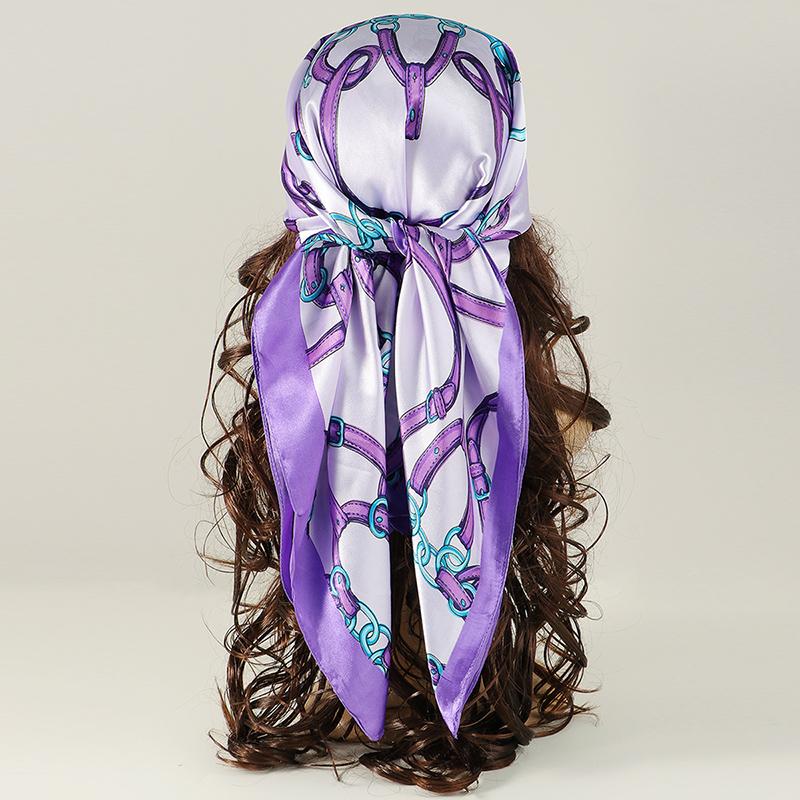 85cm Square Scarf Silk Chain Printing Shawl Multi-Functional Scarf Outdoor Beach Travel Head Wrap Windproof Hijab