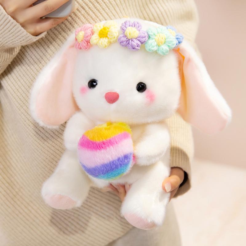 Spring Flower Wreath Cute Rabbit Doll Easter Colorful Egg Bunny Animal Stuffed Plush Toys Happy Easter Party Decor For Home