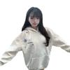 Womens Oversized Hooded Sweatshirt Fall Winter Snowflake Embroidery Streetwear Couple Outerwear