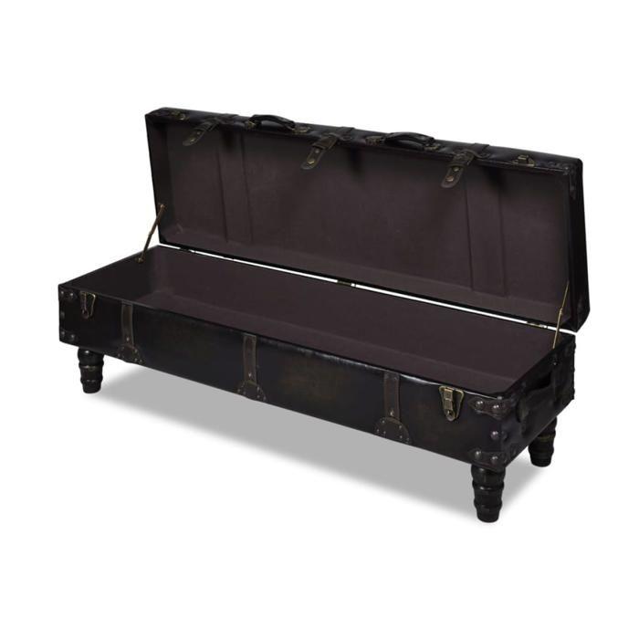 VidaXL Banc de Rangement, Marron, 111x34x37 cm, Bois de Pin Massif, Coffre d’Entrée, Assise Rembourrée et Capitonnée, Style 240552