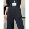 Women's 2025 Early Autumn Black Wide-Leg Straight Draping Suit Pants - Floor-Length & Casual Fit