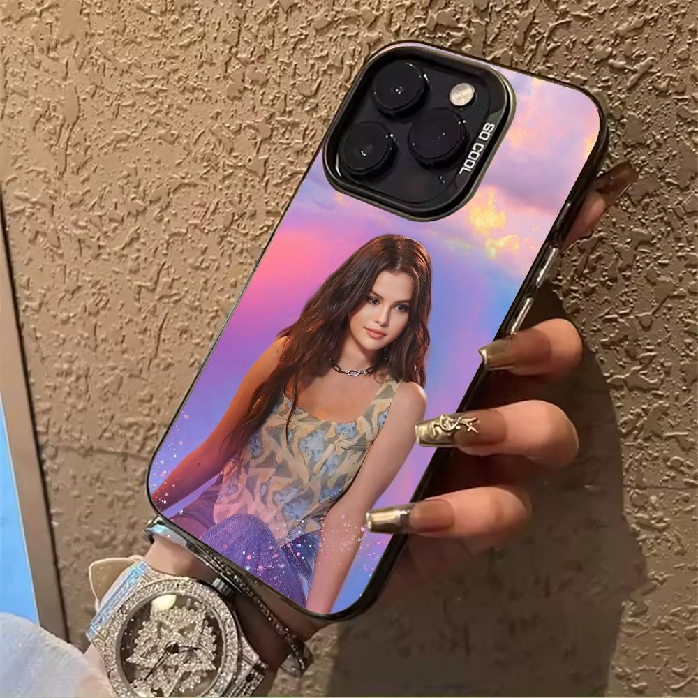 superstar-Selena- Gomez For iPhone 17 16 15 14 13 12 11 Pro Max XS  17 Air Silicone Colored Silver Bumper Cover