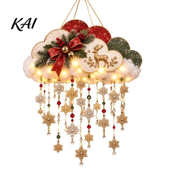Seasonal Home Decor Vintage Lighted Christmas Snowfall Cloud, Cascading Snowflake Light with Reindeer/Angel, Snow Theme Wall LED Holiday Hanging
