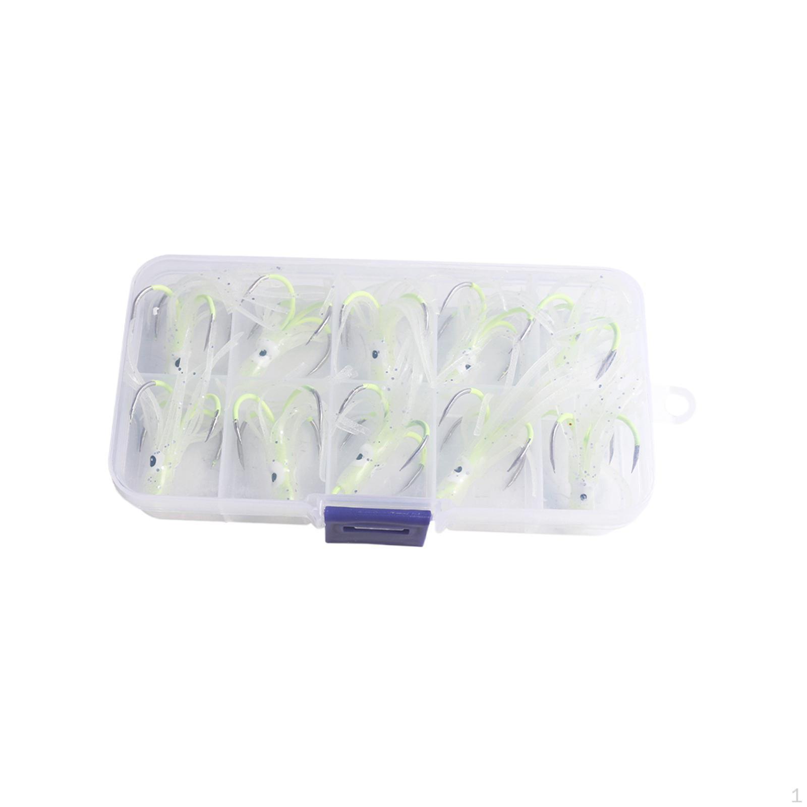 

10x Octopus Squid Skirt Lures, Luminous Glow in Dark Night Fishing Tackle Realistic