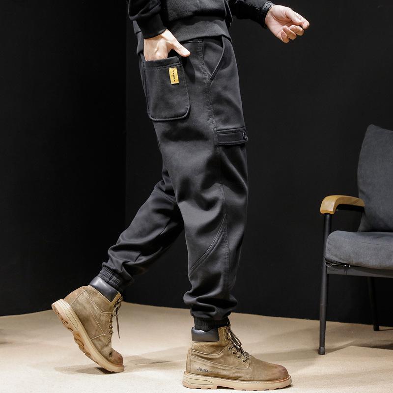 Pantaloni de iarnă pentru bărbați, la modă, mărime mare, din catifea, cu manșete largi