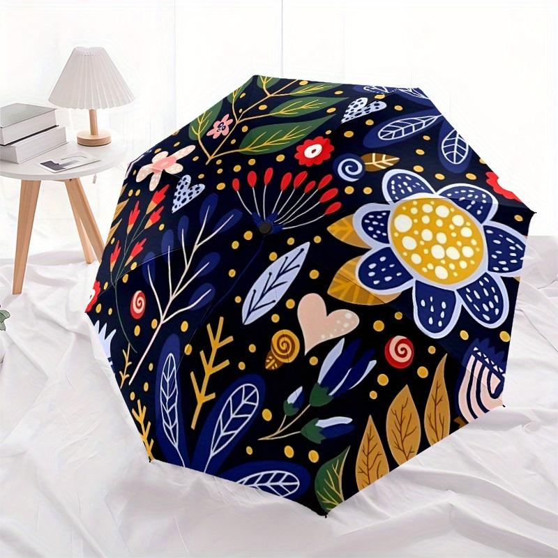 1pc Floral Pattern Automatic Folding Umbrella - 8-Rib Iron Frame, Portable Sunshade with Plastic Handle yy250731285