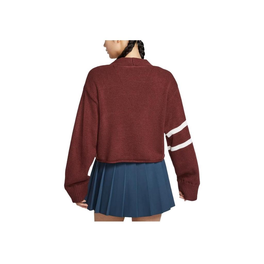 Nike Fashionable Comfortable Long Sleeve Button Knit Sweater Women tops Dark-Team-Red FZ0275-619