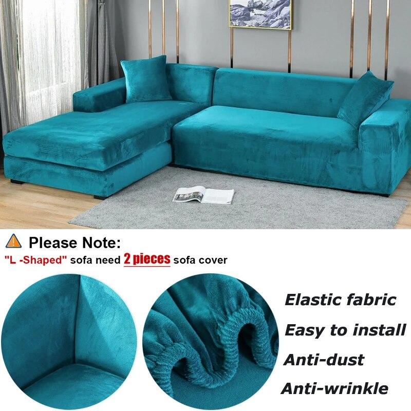 Velvet Sofa Cover Elastic Thick L Shaped Corner Sofa Cover For Living Room 1 /2 /3 /4 Seater Stretch Cover For Sofa Couch Armchair