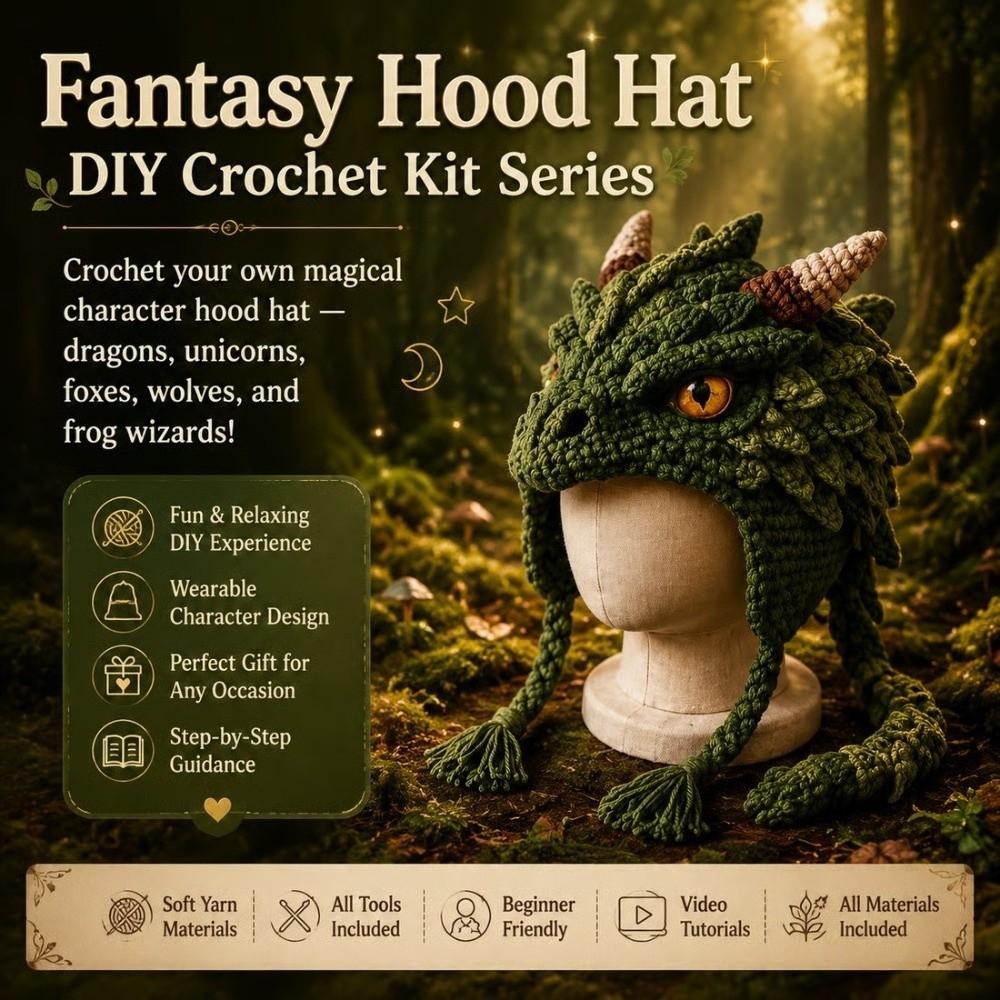 With Step-by-Step Guide Hood Hat Crochet Kit Animal Hood Hat Crochet Kit  for Adults&Kids Gift