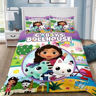 G-Gabbys D-Dollhouse Bettwäsche-Set Cartoon Bettbezug Kissenbezug Kinderzimmer Dekoration Kinder Einzel-Doppelgröße