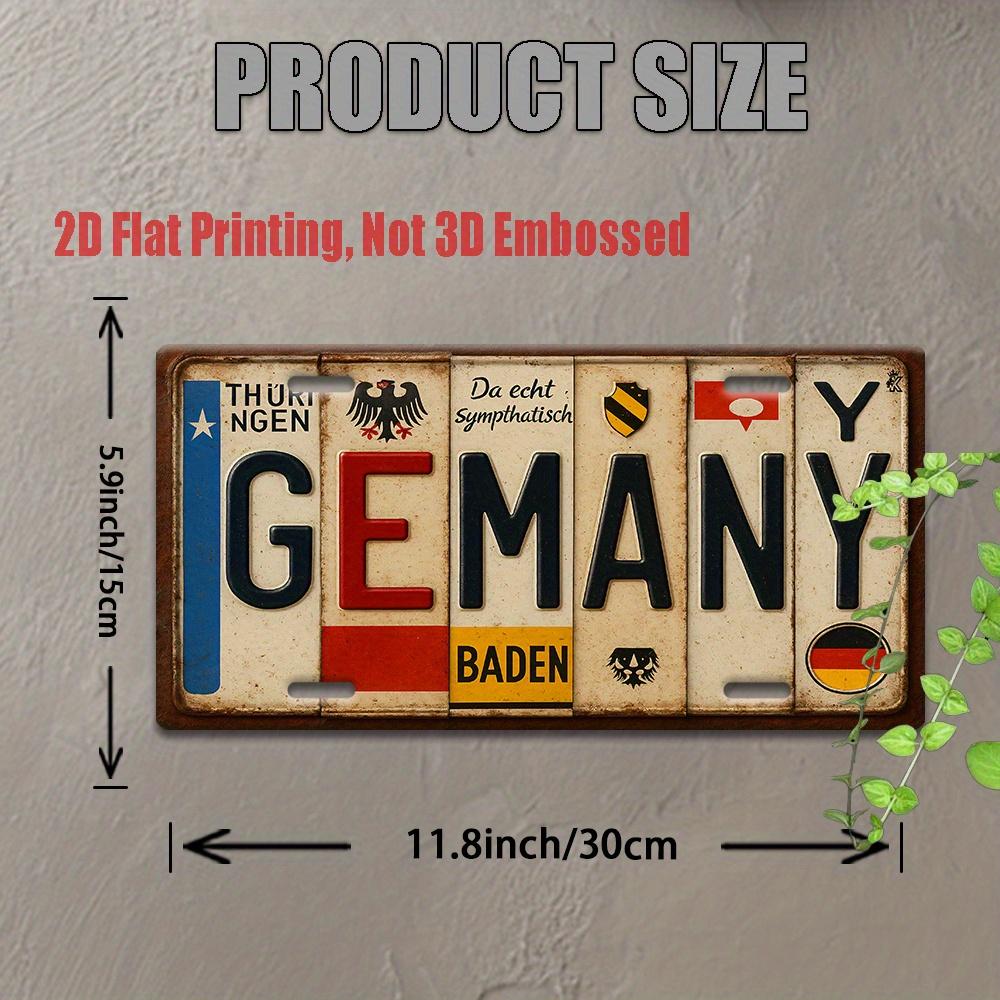 Printing, , Vintage Metal License Plate, Outdoor Wall Art , GERMANY Badge Style Aluminum Sign with License Typography and Sym