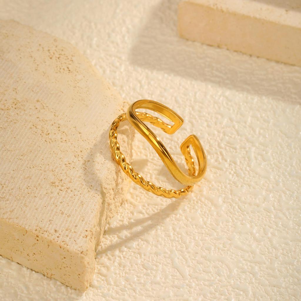 Asymmetrische geometrische Hohlringe aus Edelstahl für Damen, Schicke mehrschichtige Ringe mit unregelmäßiger Öffnung, Modeschmuck Geschenke