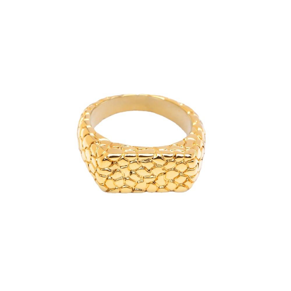 Europe and the United States Hot-selling Rectangular Seal Dragon Scale Ring Hip-hop Niche Design Irregular Crack Ring Jewelry