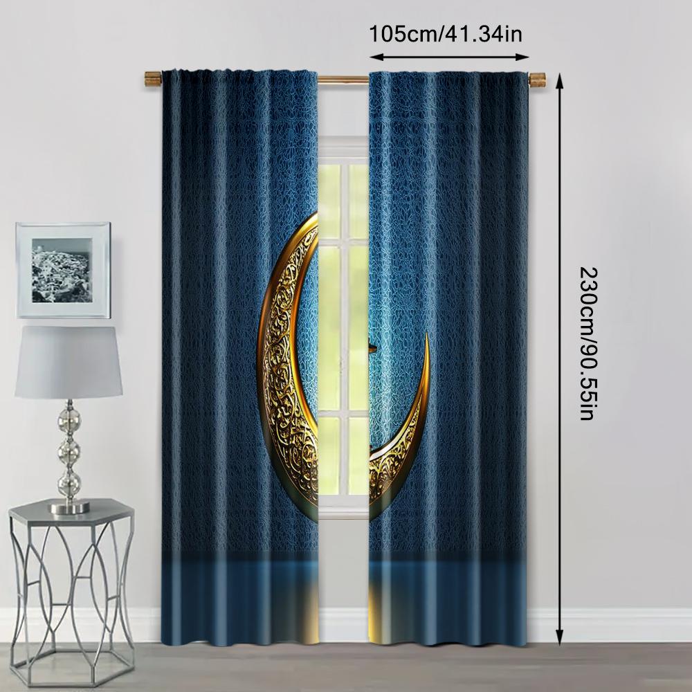 2pc,  Curtain Eid Mubarak Backdrop Decoration for Photography Background Muslim Mosque Moon Pattern Ramadan Kareem Islam