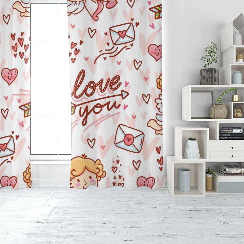 2 pieces - Valentine's Day LOVE- Printed curtain 100% polyester, suitable for home decor (excluding light poles)