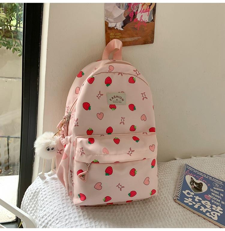 Schoolbag new high-value Japanese ins fresh and sweet strawberry backpack junior high school students lightweight travel spring outing backpack