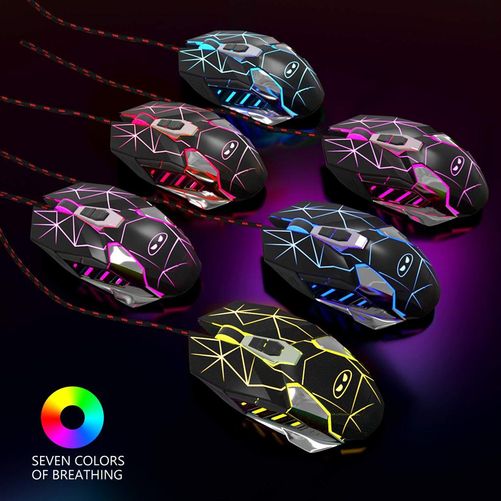 MageGee G10 Wired Gaming Breathing LED Adjustable Ergonomic Optical Computer Mouse with 7 Buttons for Windows PC Black Mouse, 7-Color Backlit, 6-Speed