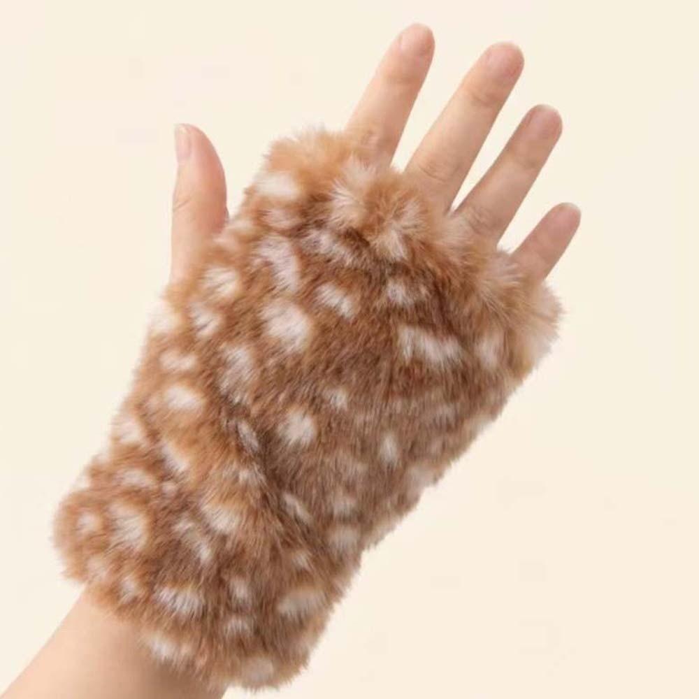 Elastic Cuff Half Finger Mittens Fleece Lined Plush Wrist Sleeve Fingerless Furry Gloves  Teens