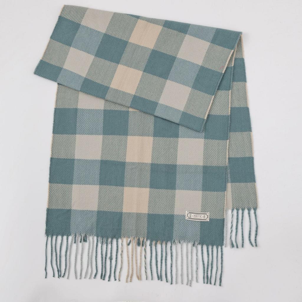 Winter new versatile plaid scarf women's color matching warm fringed scarf checkerboard high-end imitation cashmere scarf