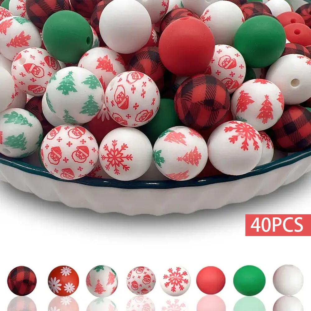 6/32PCS Multi-Size Christmas-Themed Silicone Beads Set, Perfect for DIY Crafting Keychains, Necklaces, Bracelets & More