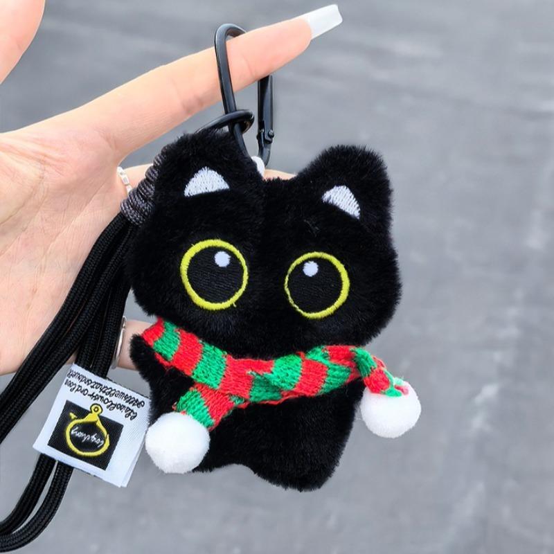 Cute Black Kitty Plush Keychains Soft Kawaii Cat Plshie Doll Pendant Car Keyring Kitten Toy Doll for Friends Brithday Gifts