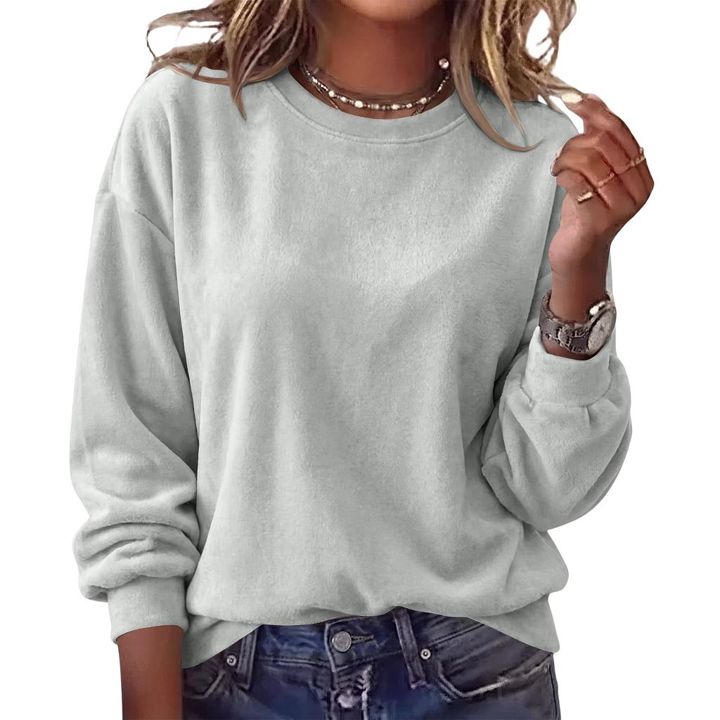 Women's Fashion Long Sleeve Round Neck Sweatshirt, Color Casual Pullover Top