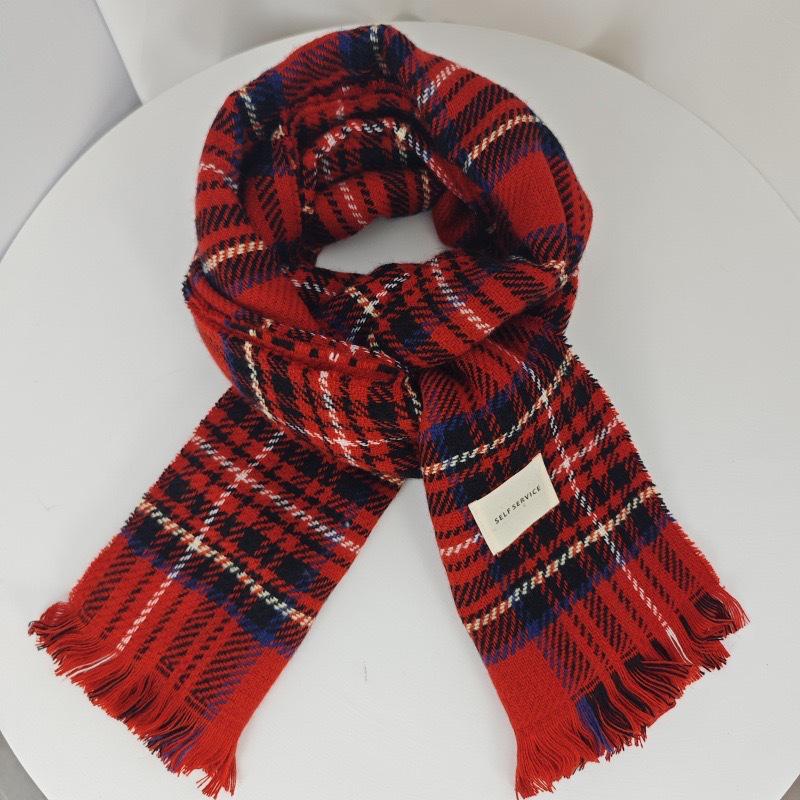 Festive Korean-Style Red Plaid Neck Warmer Scarf for Couples