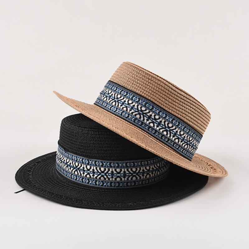 New Summer Panama Straw Sun Hats for Women Men's Fashion Flat Brim Ribbon Beach Hat Travel Cap Chapeau Femme Bohemia Elegant Hat