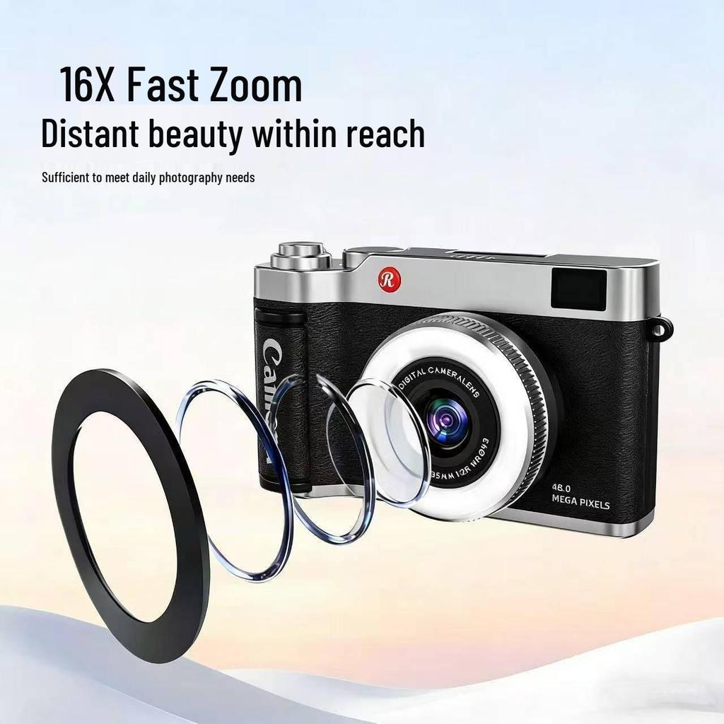 Retro Design Entry-Level HD CCD Digital Camera with Rotating Selfie Screen for Students & Travelers