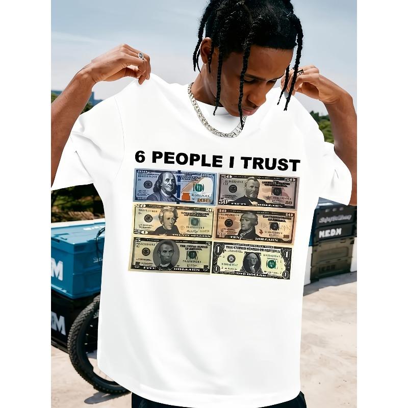 

Men S Casual T-Shirt , Short Sleeve, Breathable and Sweat-Absorbent, Print with Bold Dollar Bill Design, Suitable for All Seasons 4XL білий