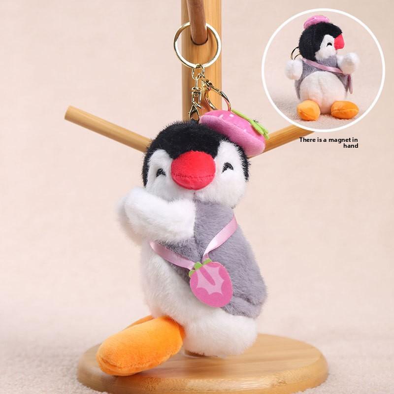 Penguin Plush Keychain With Magnetic Head For Girls Backpack Decor Strawberry