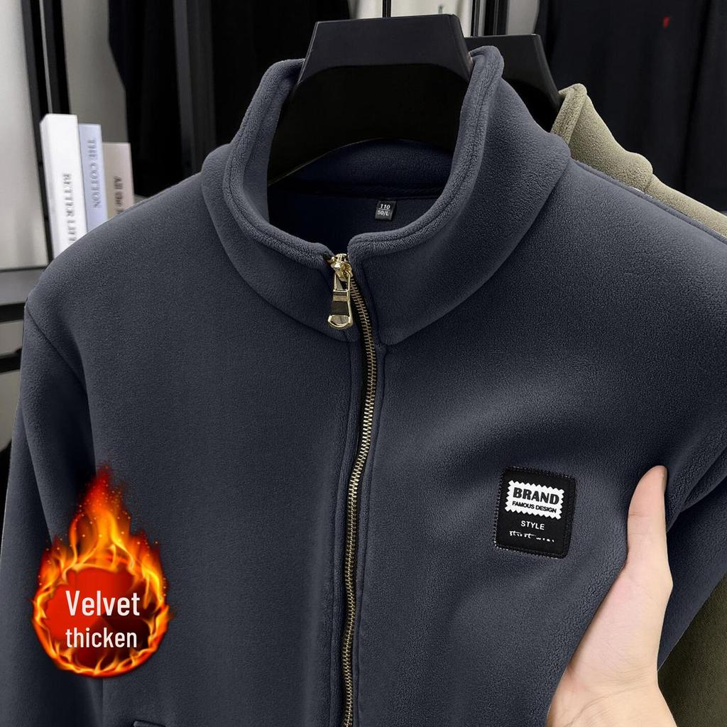 Men's 700g Double-Sided Sherpa Fleece Hoodie Jacket - Thickened Winter Warmth with Stand Collar & Zipper