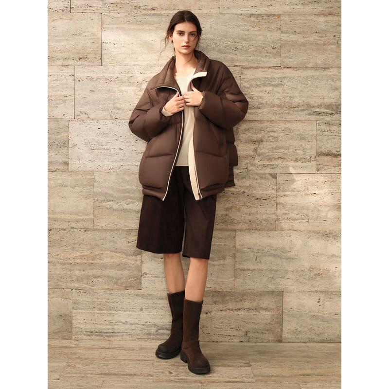 ELLE Women's White Duck Down Stand Collar Short Puffer Jacket