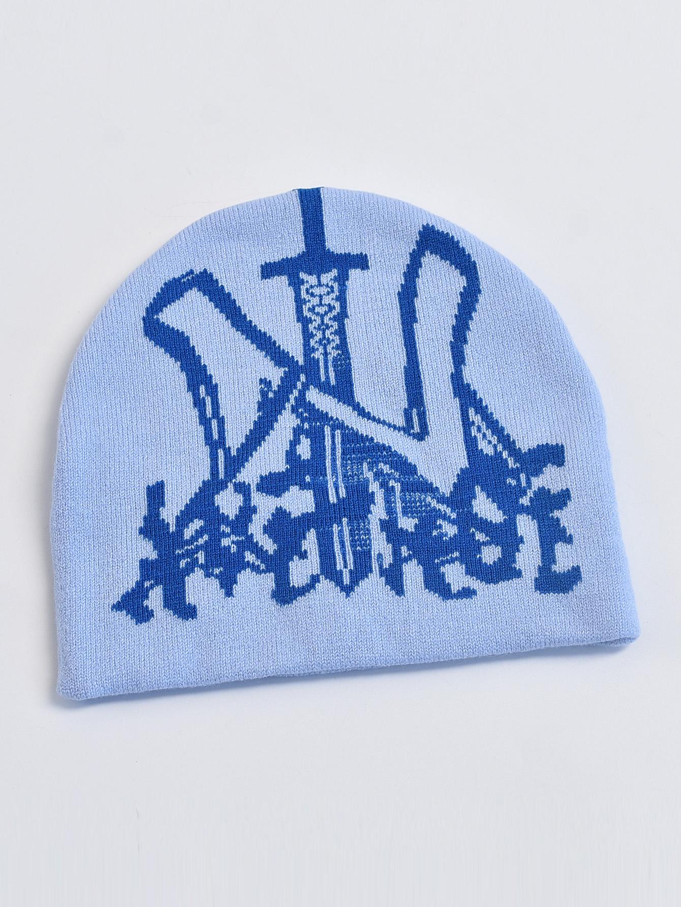 

Мужская и женская шапка-бини, мода Y2k Street trend, вязаные шапки, зима, осень, теплая, холодная шапка One Size небесно-голубой