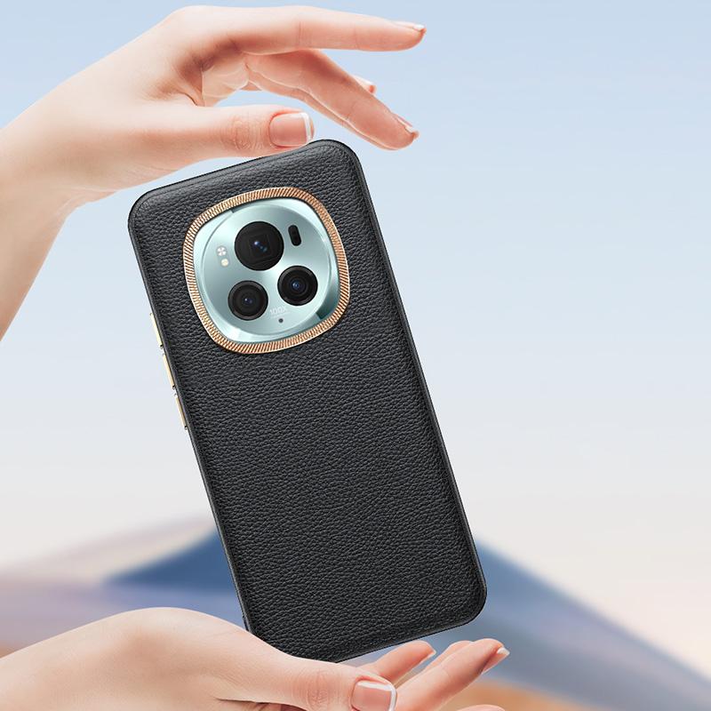 PU Leather+TPU Phone Case for Honor Magic6 Pro 5G Wholesale Metal Lens Frame Phone Cover