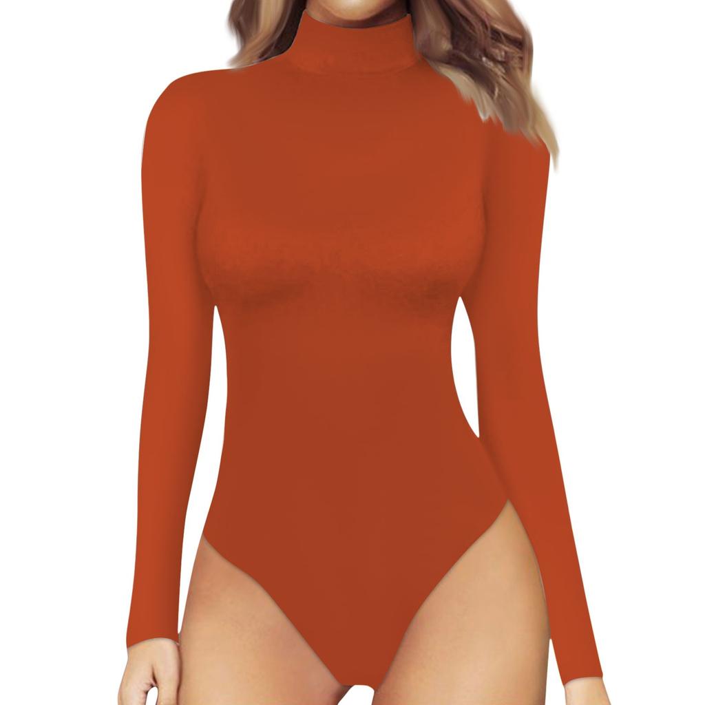 Women's One-piece T-shirt Slim Long Sleeve Half High Neck Color Jumpsuit Top