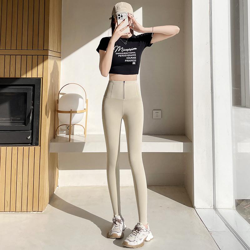 Zipper-breasted women's outer wear new spring and autumn thin high-waisted belly Barbie sandfish leggings