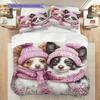 Sheep and Puppies Pattern Bedding Quilt Set Quilt Cover Pillowcase Home Decoration Birthday Gift (1 * Duvet Cover + 2 * Pillowcase, Without Core)