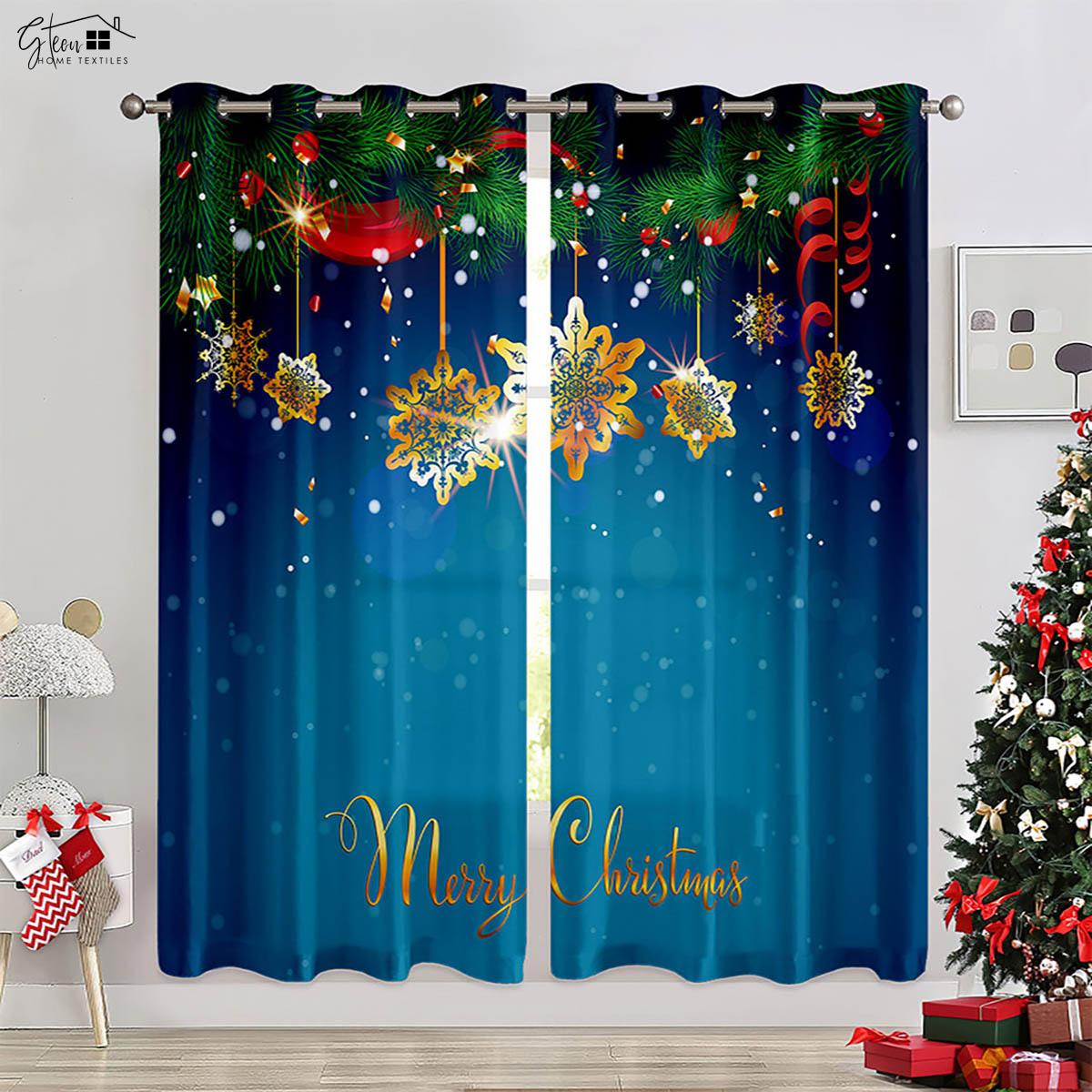 

Santa Claus Snowman Xmas Ornament Draperies Bedroom Living Room Space Design Restaurant Latest Holiday Ornament Draperies 2 Panels W50xH160(CM)x2PCS&Rod pocket