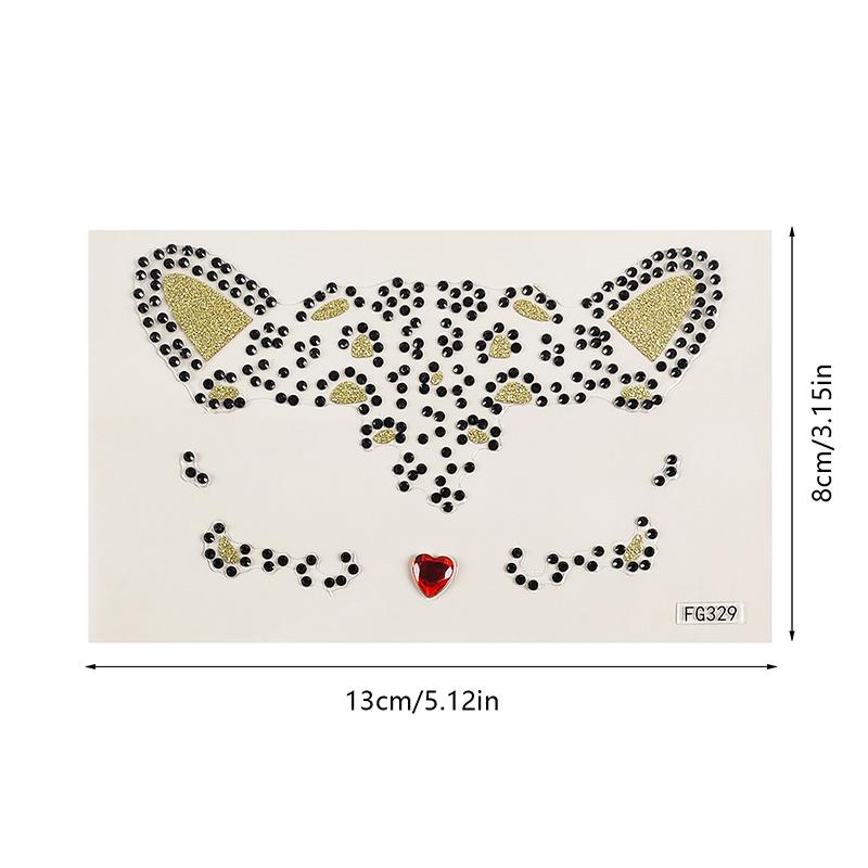 1Pcs 3D Acrylic Drill Sticker Cute Cat Face Stickers Ball Party Face Decoration Diamond Masquerade Temporary Tattoo Stickers