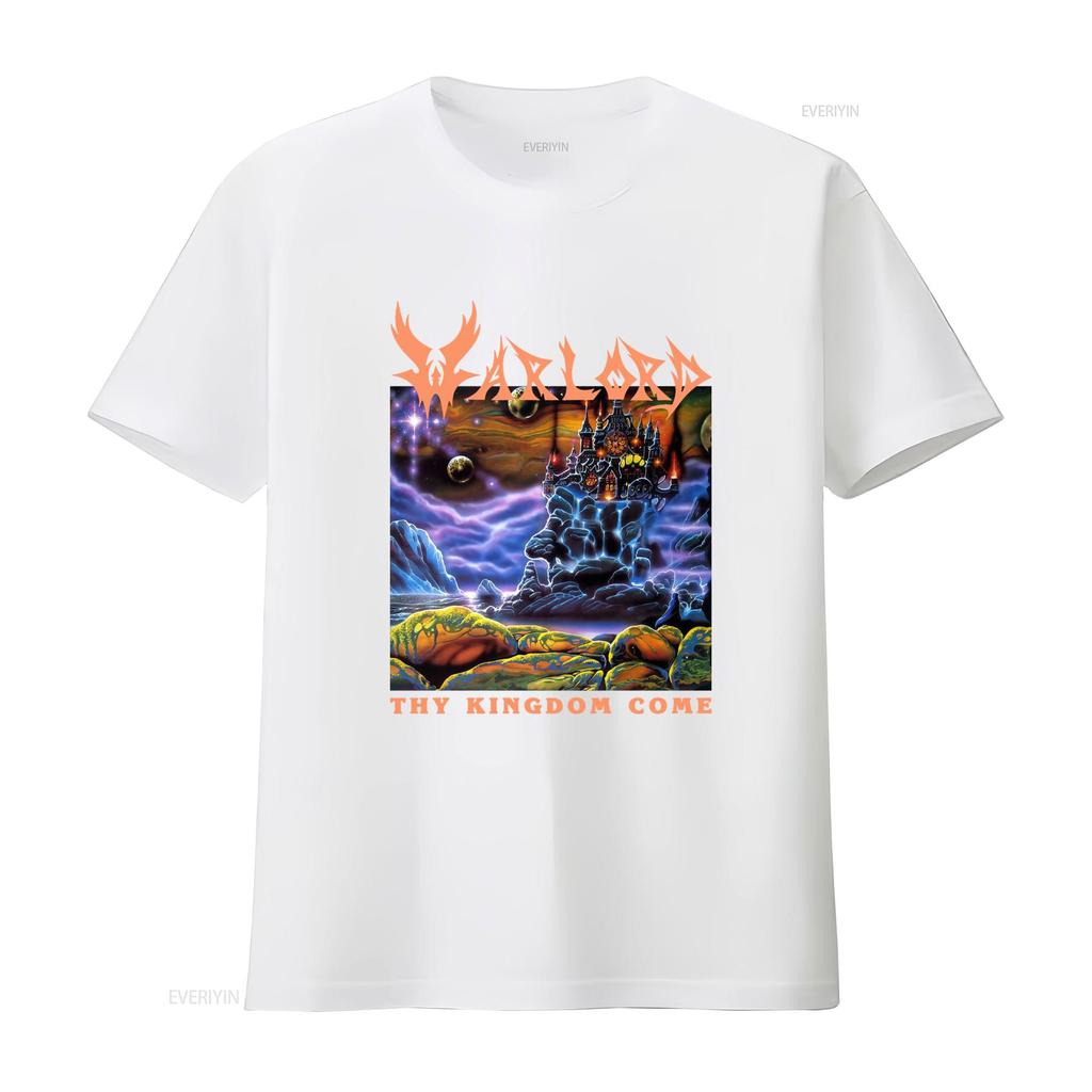 Vintage Heavy Metal Warlord Band Thy Kingdom Come Fantasy Cosmic Castle Print Streetwear T Shirt Vintage Washed Streetwear