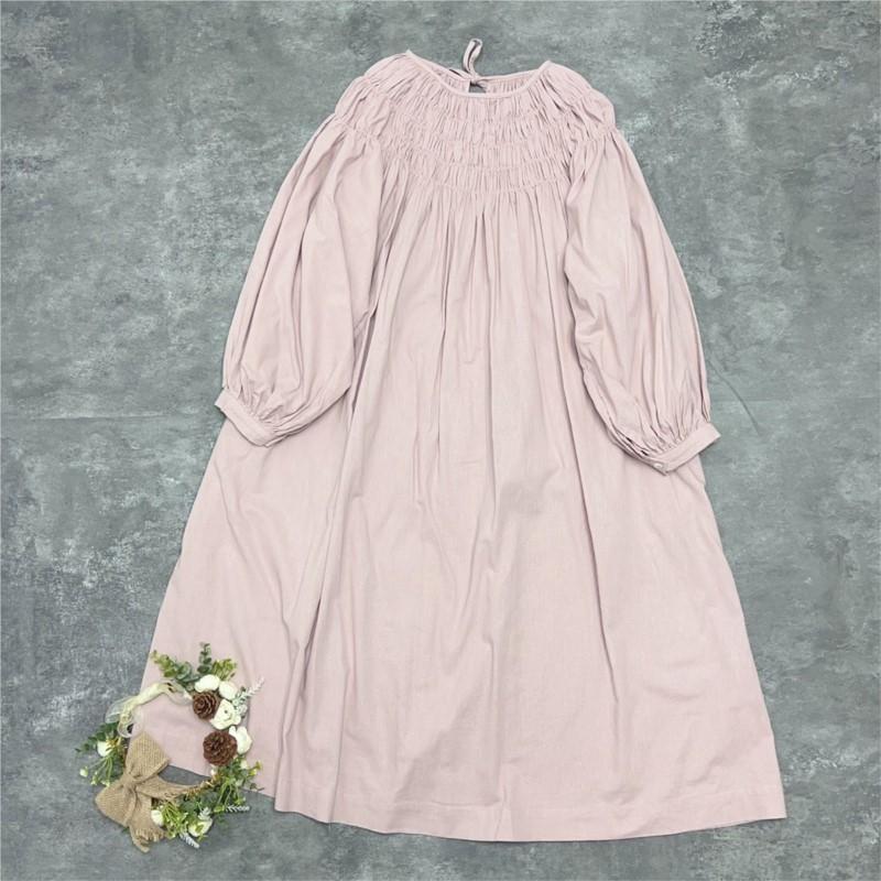 Johnature Japanese Lace-up Women Dress Spring Summer Loose Pleated Tie Versatile Casual Dresses