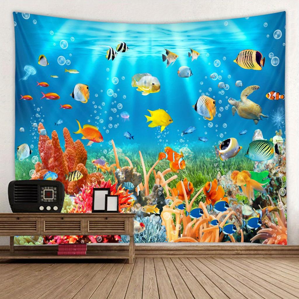 Arazzo Wonderland Oceanico Colorato Vivacemente e Sorprendentemente Dettagliato Arte Murale per una Dichiarazione di Arredamento Sottomarino