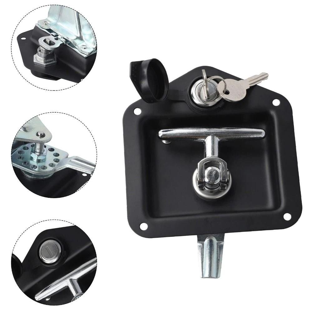 Serrure à poignée en T noire Serrure compacte pour porte de remorque Outil sécurisé Serrure pliable Armoires industrielles
