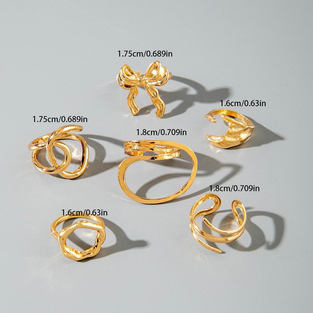 Fashion Creative Bow, Moon Geometry, Heavy Metal Ring, Personalized Irregular Six Piece Ring Set, Women's Jewelry Set