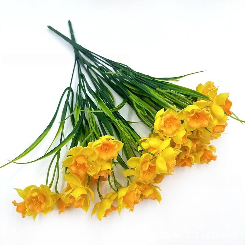 Seven-petaled Spring Grass Daffodils, Artificial Hand-feel Material Daffodils for Wedding Decoration, Fake Flowers, Simulated Green Plants