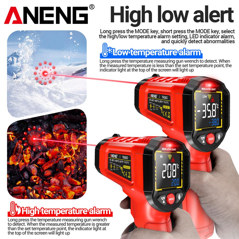 New Infrared Thermometer -50~600℃ Digital Temperature Meter Non-contact Pyrometer Tester IR Hygrometer Industrial Tool ANENG TH203 Kitchen Baked Foods