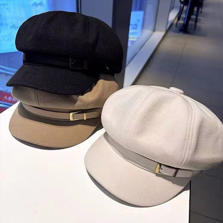 Octagonal Hat Children Spring and Autumn Fashion Chain Buckle British Retro Beret New Newsboy Hat Painter Hat