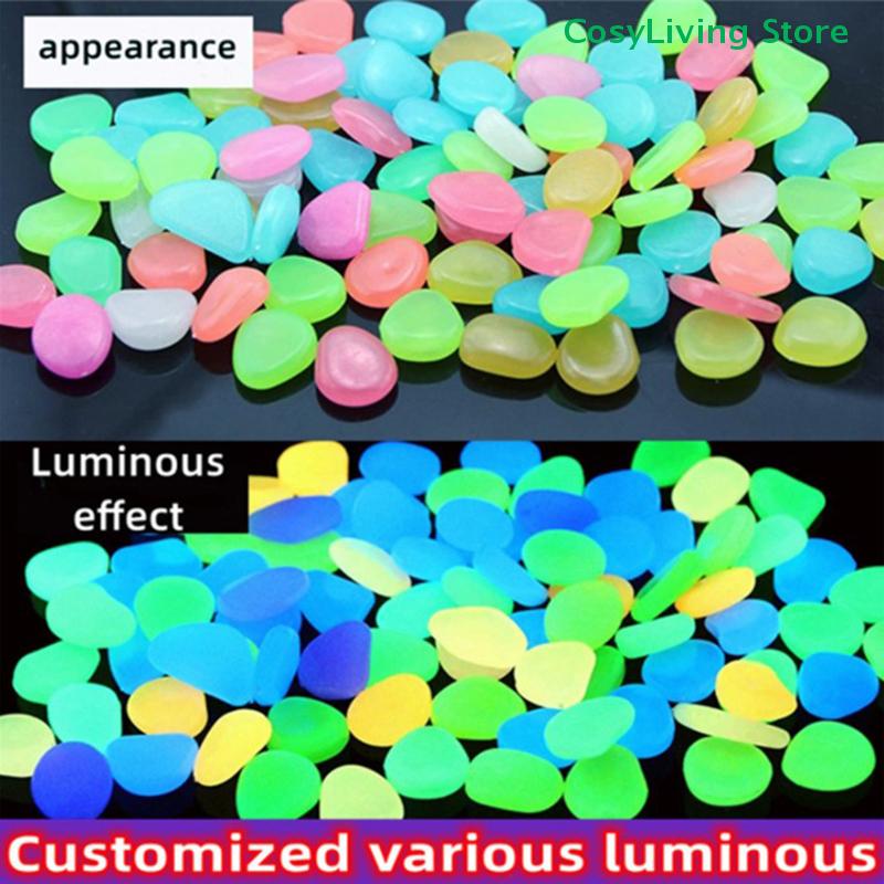 100Pcs/Bag Outdoor Luminous Stones Garden Pebbles Fish Tank Decoration Glow In Dark Mixed Color Pebble Rocks Aquarium Decor