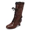 Women Sexy Lace Up Mid-Calf Heel Boots Vintage Gothic Lace High Heel Boots Victorian Steampunk Cosplay Autumn Boots Shoes 34-48